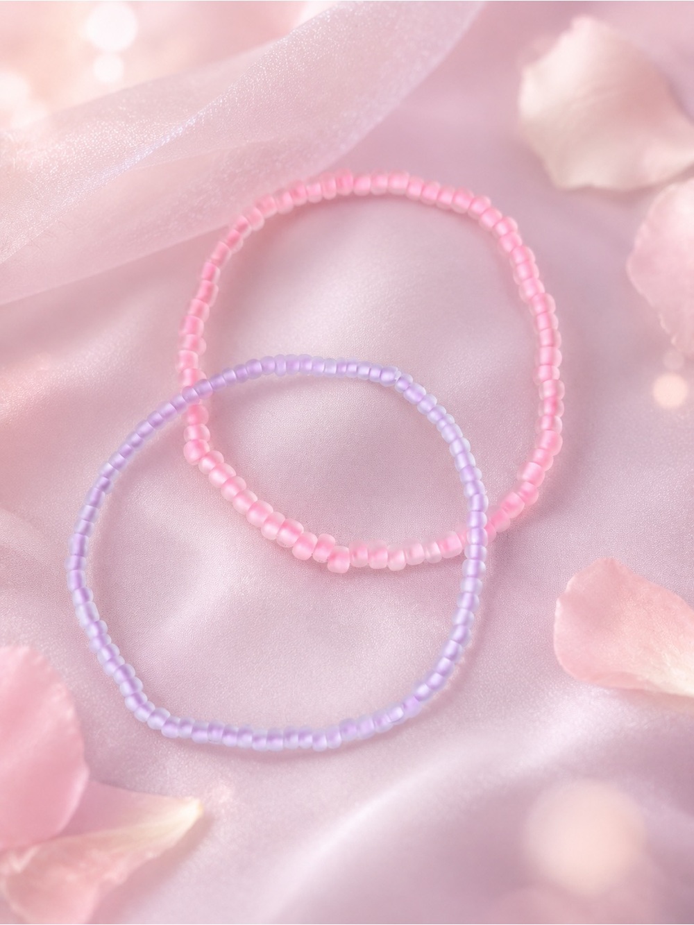 Blush Pink & Lavender Pastel Seed Bead Bracelet Set 9”
